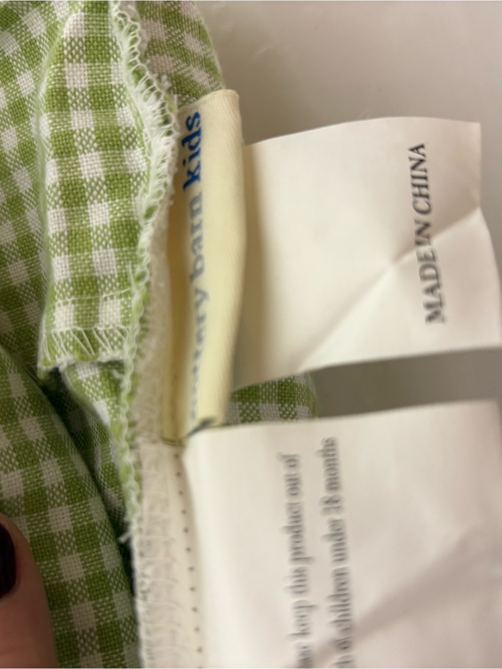 Pottery barn kids Green Gingham Kids extra small Sabrina basket liners (2)
